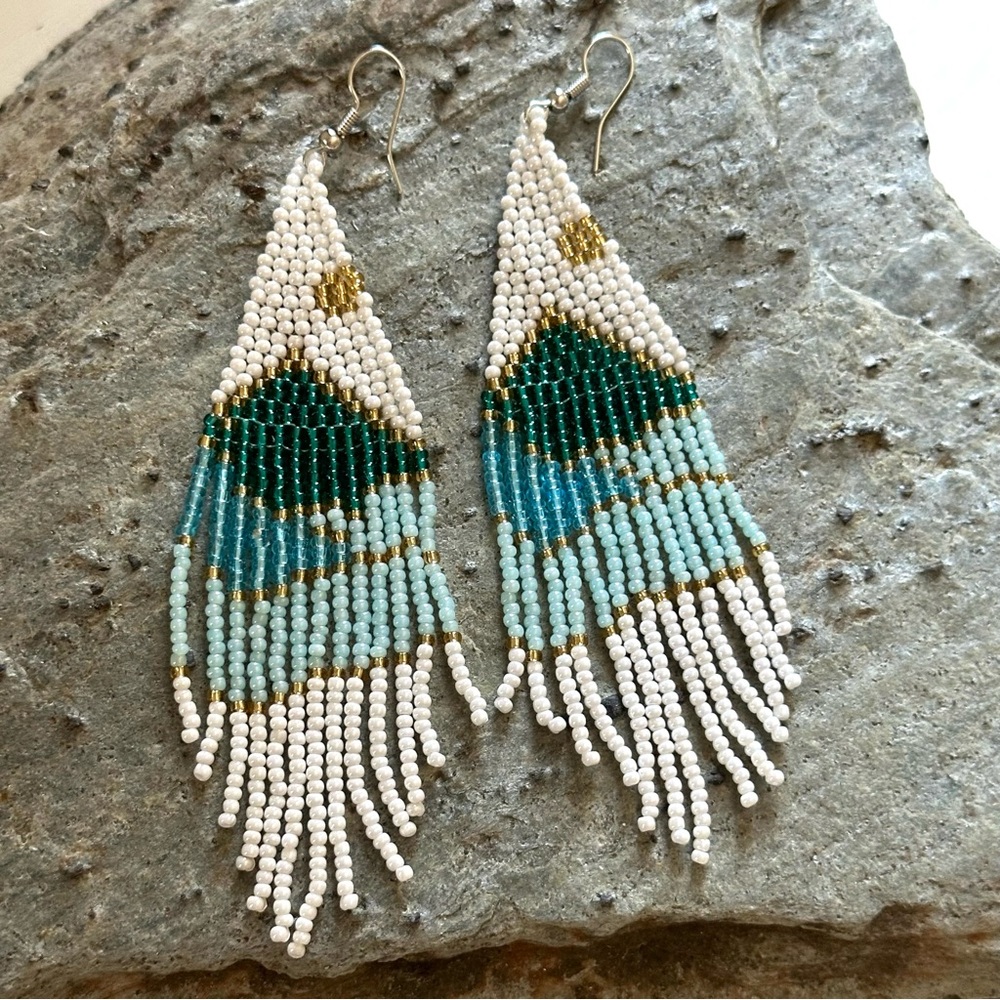 Beaded Mountain Scene Boho Dangle Earring